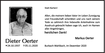 Traueranzeige von Dieter Oerter von Siegener Zeitung