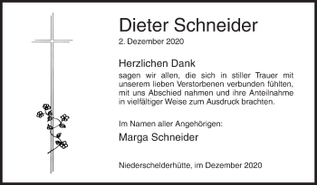 Traueranzeige von Dieter Schneider von Siegener Zeitung