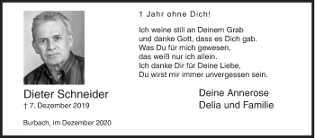 Traueranzeige von Dieter Schneider von Siegener Zeitung