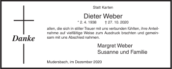 Traueranzeige von Dieter Weber von Siegener Zeitung