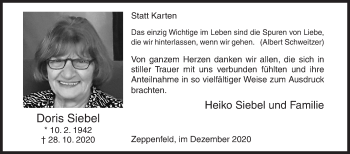 Traueranzeige von Doris Siebel von Siegener Zeitung