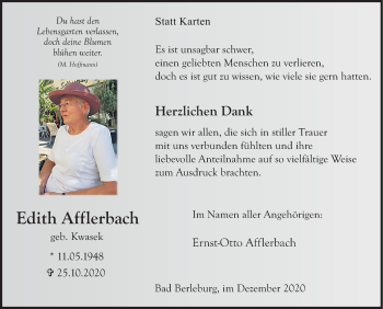 Traueranzeige von Edith Afflerbach von Siegener Zeitung
