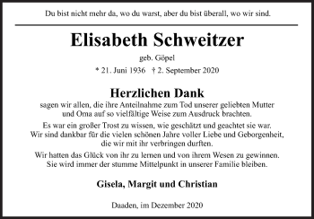 Traueranzeige von Elisabeth Schweitzer von Siegener Zeitung