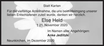 Traueranzeige von Else Held von Siegener Zeitung