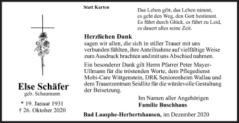 Traueranzeige von Else Schäfer von Siegener Zeitung