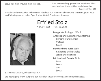 Traueranzeige von Erfried Stolz von Siegener Zeitung