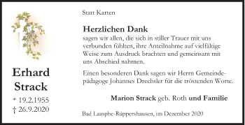 Traueranzeige von Erhard Strack von Siegener Zeitung