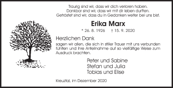 Traueranzeige von Erika Marx von Siegener Zeitung