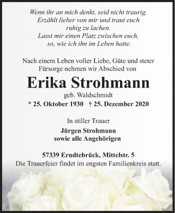 Traueranzeige von Erika Strohmann von Siegener Zeitung