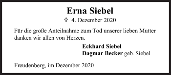 Traueranzeige von Erna Siebel von Siegener Zeitung