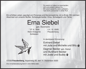 Traueranzeige von Erna Siebel von Siegener Zeitung