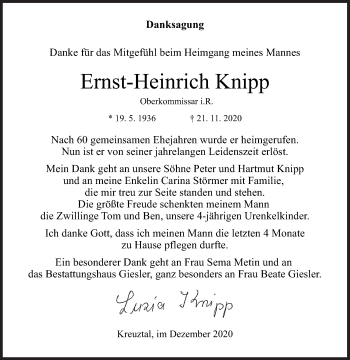 Traueranzeige von Ernst-Heinrich Knipp von Siegener Zeitung