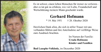 Traueranzeige von Gerhard Hofmann von Siegener Zeitung