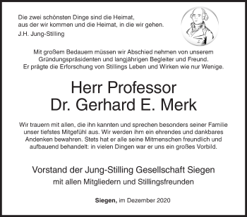 Traueranzeige von Gerhard E. Merk von Siegener Zeitung
