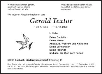 Traueranzeige von Gerold Textor von Siegener Zeitung