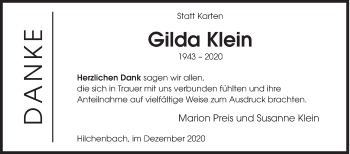 Traueranzeige von Gilda Klein von Siegener Zeitung