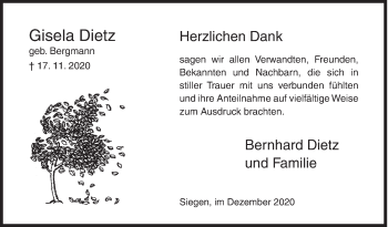 Traueranzeige von Gisela Dietz von Siegener Zeitung
