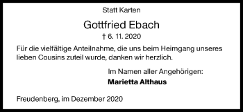 Traueranzeige von Gottfried Ebach von Siegener Zeitung
