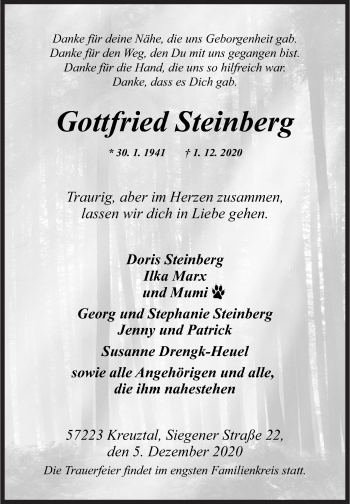 Traueranzeige von Gottfried Steinberg von Siegener Zeitung