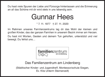 Traueranzeige von Gunnar Hees von Siegener Zeitung