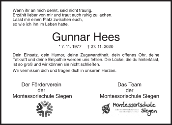 Traueranzeige von Gunnar Hees von Siegener Zeitung