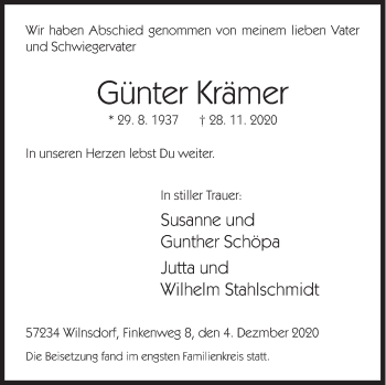 Traueranzeige von Günter Krämer von Siegener Zeitung