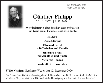Traueranzeige von Günther Philipp von Siegener Zeitung