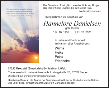 Traueranzeige von Hannelore Danielsen von Siegener Zeitung