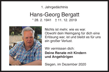 Traueranzeige von Hans-Georg Bergatt von Siegener Zeitung
