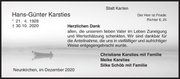 Traueranzeige von Hans-Günter Karsties von Siegener Zeitung