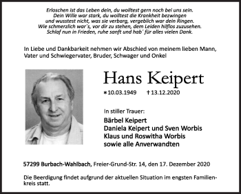 Traueranzeige von Hans Keipert von Siegener Zeitung