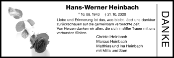 Traueranzeige von Hans-Werner Heinbach von Siegener Zeitung