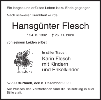 Traueranzeige von Hansgünter Flesch von Siegener Zeitung
