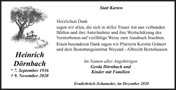 Traueranzeige von Heinrich Dörnbach von Siegener Zeitung