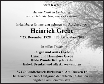 Traueranzeige von Heinrich Grebe von Siegener Zeitung