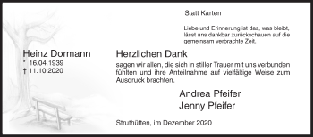 Traueranzeige von Heinz Dormann von Siegener Zeitung
