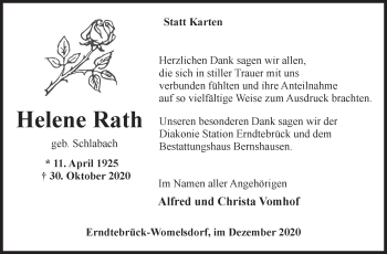 Traueranzeige von Helene Rath von Siegener Zeitung