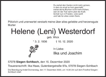 Traueranzeige von Helene Westerdorf von Siegener Zeitung
