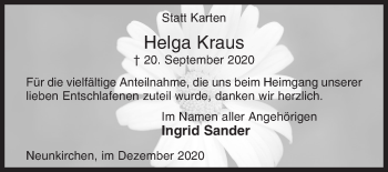 Traueranzeige von Helga Kraus von Siegener Zeitung