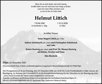 Traueranzeige von Helmut Littich von Siegener Zeitung