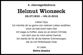 Traueranzeige von Helmut Wionzeck von Siegener Zeitung