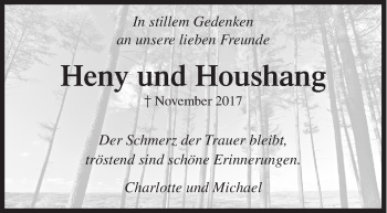 Traueranzeige von Heny und Houshang  von Siegener Zeitung