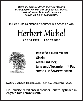 Traueranzeige von Herbert Michel von Siegener Zeitung