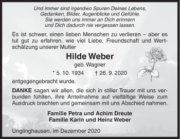 Traueranzeige von Hilde Weber von Siegener Zeitung
