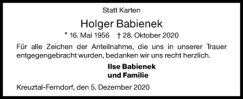 Traueranzeige von Holger Babienek von Siegener Zeitung