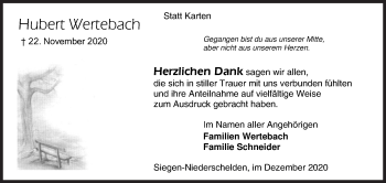 Traueranzeige von Hubert Wertebach von Siegener Zeitung