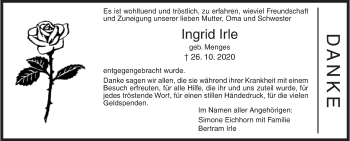 Traueranzeige von Ingrid Irle von Siegener Zeitung