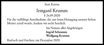 Traueranzeige von Irmgard Krumm von Siegener Zeitung