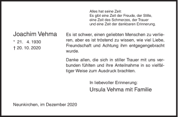 Traueranzeige von Joachim Vehma von Siegener Zeitung