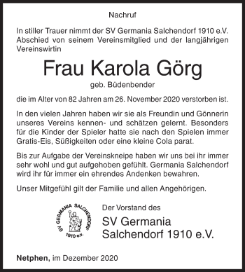 Traueranzeige von Karola Görg von Siegener Zeitung